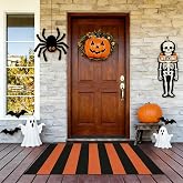 Striped Outdoor Rug Halloween Decor 27.5x43 Orange and Black Front Door Mat, Halloween Layering Rug for Porch, Washable Doormat, Cotton Area Rug for Outdoor Entrance Entryway Patio Porch Decor