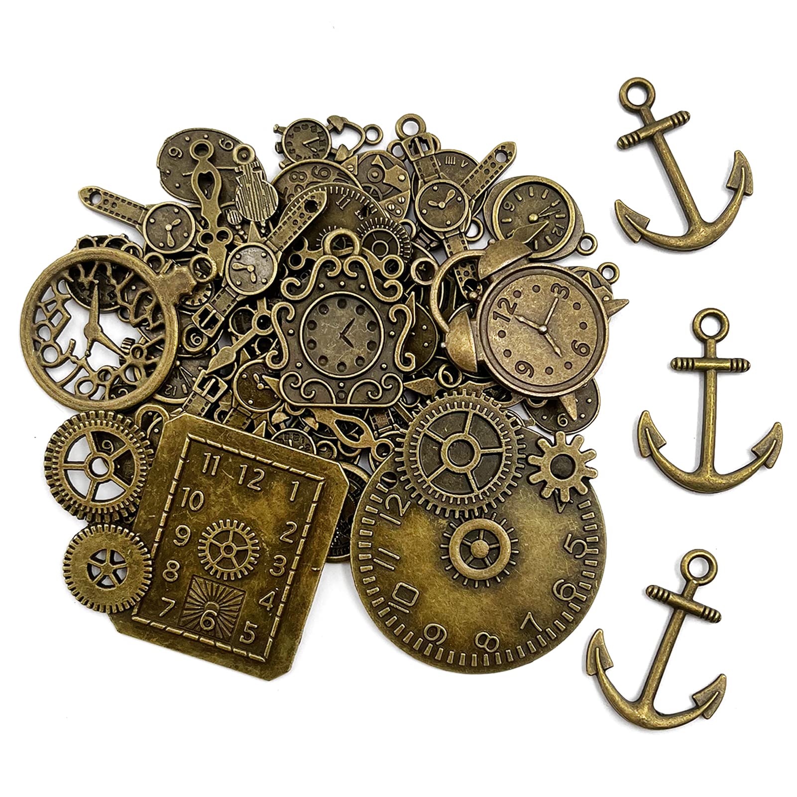 iTGOOS 43 Pieces Clock Pendant Charms Steampunk Gears Metal Watch Gear Charms Vintage Bronze Watch Gear Cog Wheel Steampunk Pendant Metal for Jewellery Crafts, Bronze, Red (TGGB-DIYGJ-43P)
