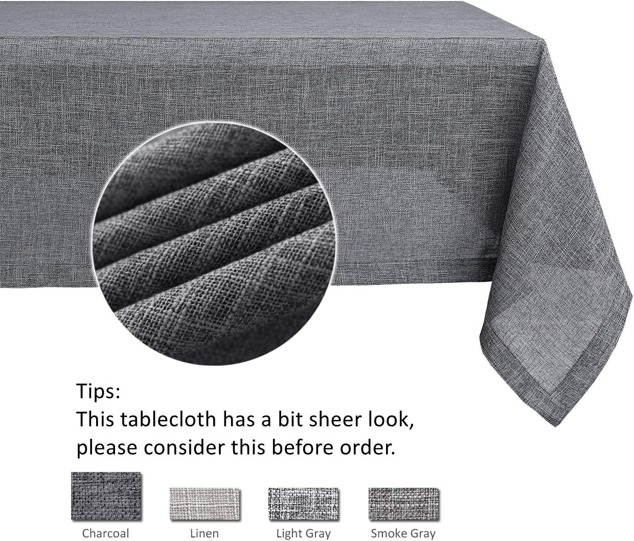 maxmill Flaxy Faux Linen Table Cloth with 2-Tone Slubby Texture Wrinkle Resistant Anti-Shrink Soft Tablecloth for Kitchen Dining Tabletop for Buffet Banquet Parties Rectangle 52 x 70 Inch Charcoal: Home & Kitchen