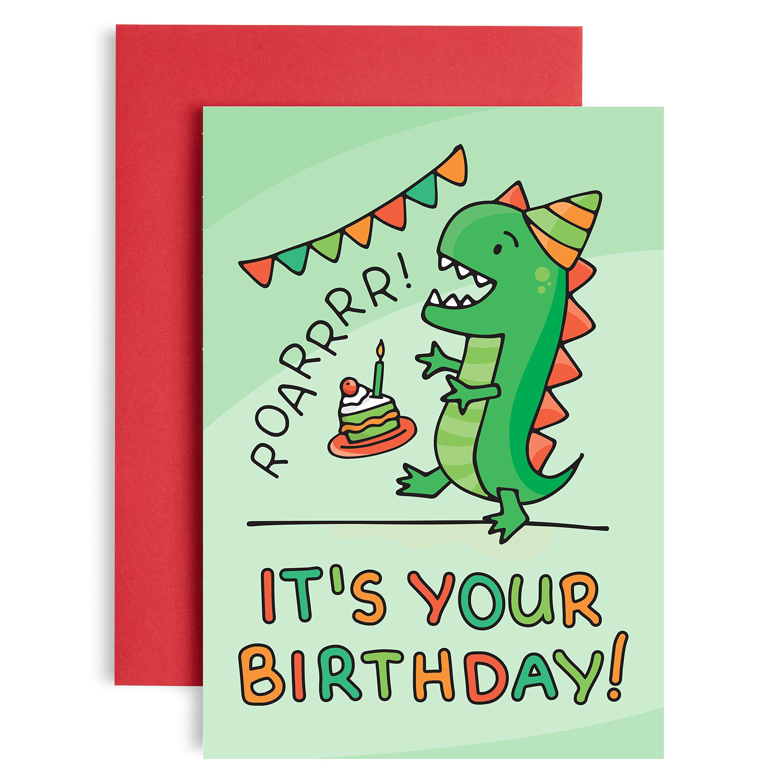 Dinosaur Boys Birthday Card. T-Rex birthday cards for boy. Fun and Happy Children Greeting Card. Roar grandson birthday card. A5 21cm x 14.8cm with Envelope