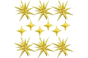 HILAVO 12PCS Gold Star Balloons, Gold Explosion Star Balloons Aluminum Foil Balloons Spike Balloons for Birthday Bachelorette New Year Graduation Party Decorations