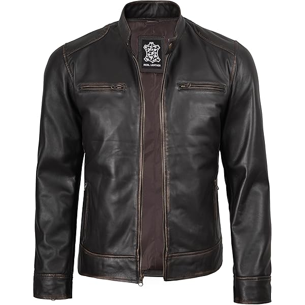 Mens Real Leather Harrington Jacket Classic Zip Box Style