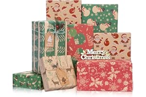 Rancco Christmas Wrapping Paper, 6 Sheet Wrapping Paper Set with Santa Claus, Snowmen, Reindeer, Christmas Paper for Xmas Win