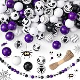 Vicenpal 150 Set Halloween Wooden Beads for Craft Jewelry Making,Spooky | Wood Round Colored Bead with Twine, Ghost Eyeballs Spooky Bead, Fit Farmhouse Bracelet Accessory, Party Garden DIY Decor