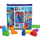 MEGA BLOKS First Builders Toddler Blocks Toys Set, Big Building Bag with 80 Pieces and Storage, Blue, Ages 1+ Years