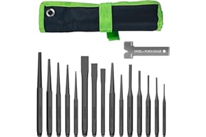 SUNHZ MCKP SUNHZMCKP 16-Piece Punch and Chisel Set, Including Taper Punch, Cold Chisels, Pin Punch, Center Punch, Made of Chrome Vanadium Steel, with Storage Pouch, for Removing Repair Tool