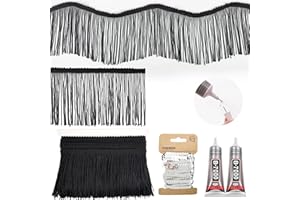 Yhsheen Black Fringe, 5 Yards X 4 Inch Fringe Trim with B7000 Glue, Tassels Trim for Crafts, Polyester Fibre Sewing Fringe Trim(Black)