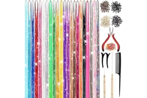 CHENZI 22 Colors 7700 Strands Hair Tinsel Kit, 48 Inch Glitter Tinsel Hair Extensions for July Fourth Christmas New Year Halloween Cosplay, Heat Resistant Fairy Hair Accessories for Girls, Kids, Women