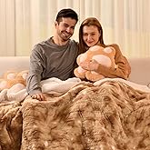 Bearhug Electric Blanket Twin Size 62" x 84", Faux Fur & Sherpa Heated Blanket, 10 Heating Levels & 1-12H Auto Off, Champagne, Over-Heat Protect, ETL Certification, Machine Washable
