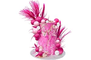 RASSLISA 40 PCS Hot Pink Girl Cake Toppers Ball Decoration Boho Bunny Tails Reed Grass for Wedding Birthday Baby Shower Party Supplies