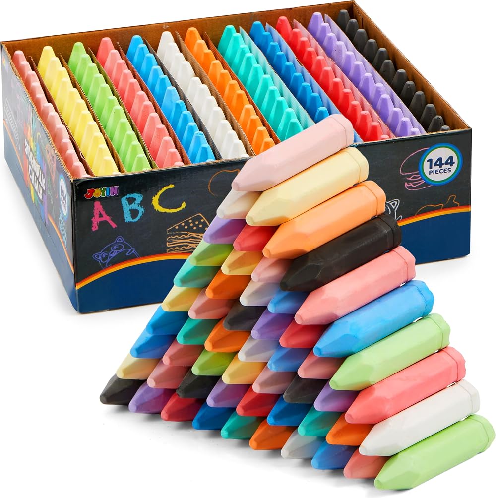 JOYIN Washable Cone Shaped Jumbo Colored Chalk Set 144 Pieces 12 Colors
