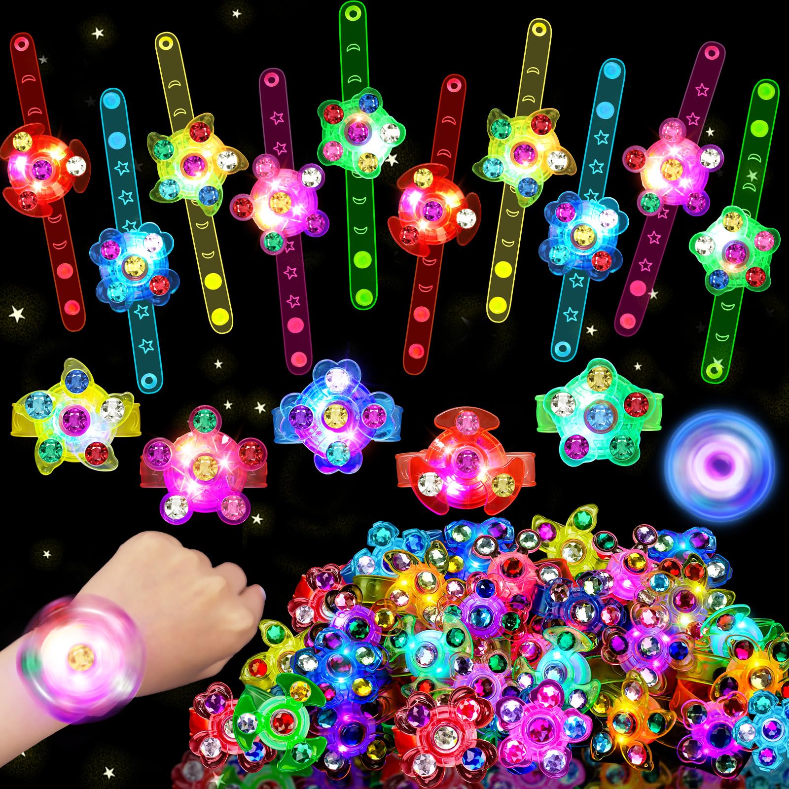 24PCS Light Up Fidget Spinner Bracelets Party Favors for Kids 4-8 8-12 Easter Basket Stuffers Classroom Goodie Bag Stuffers Prizes Box Toys Pinata Fillers Bulk Toys Glow in Dark Easter Birthday Gifts