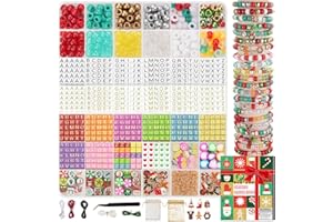 Mio Angle Christmas Gifts for Kids Girls Pony Beads Hair Beads Assorted Christmas Beads for Craft Polymer Clay Beads Letter Beads for Jewelry Making Party Decoration Charms Toys for Girls Age 6-12