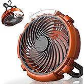 ASNUG Camping Fan with LED Lantern, 6000mAh Battery Operated Rechargeable Fan, 3 Speeds,180° Rotation, Portable Desk Fan with Hanging Hook, Tent Fan for Travel Camping Outdoor Fishing