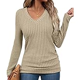 Bliwov Womens Tunic Tops Long Sleeve V Neck Casual Fall Outfits Ruched Button Pullover Sweater Loose Blouse Fashion Clothes