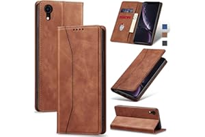 Jasonyu Flip Wallet Case for iPhone XR,Leather Magnetic Folio Cover with Card Holder,Kickstand - TPU Shockproof Durable Protective Phone Case,Brown
