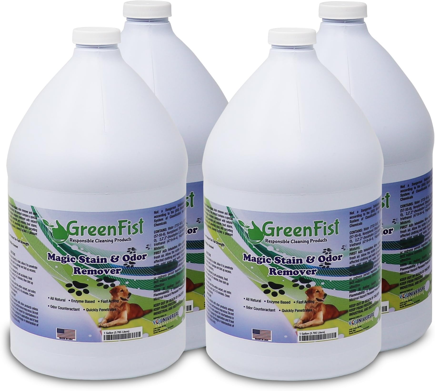 GreenFist Pet Magic Stain & Odor Remover Carpet Cleaner Fast Acting [Enzyme-Powered] Stain Remover for Cats,Dogs and More (4 Gallons)
