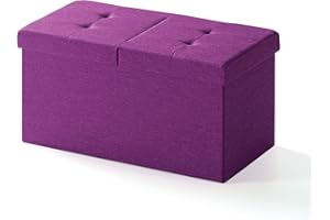 Otto & Ben Mellow Folding Box Chest with SMART LIFT Top Upholstered Tufted Ottomans Bench Foot Rest for Bedroom and Living Room, Orchid Purple 30" 30" Storage Ottoman