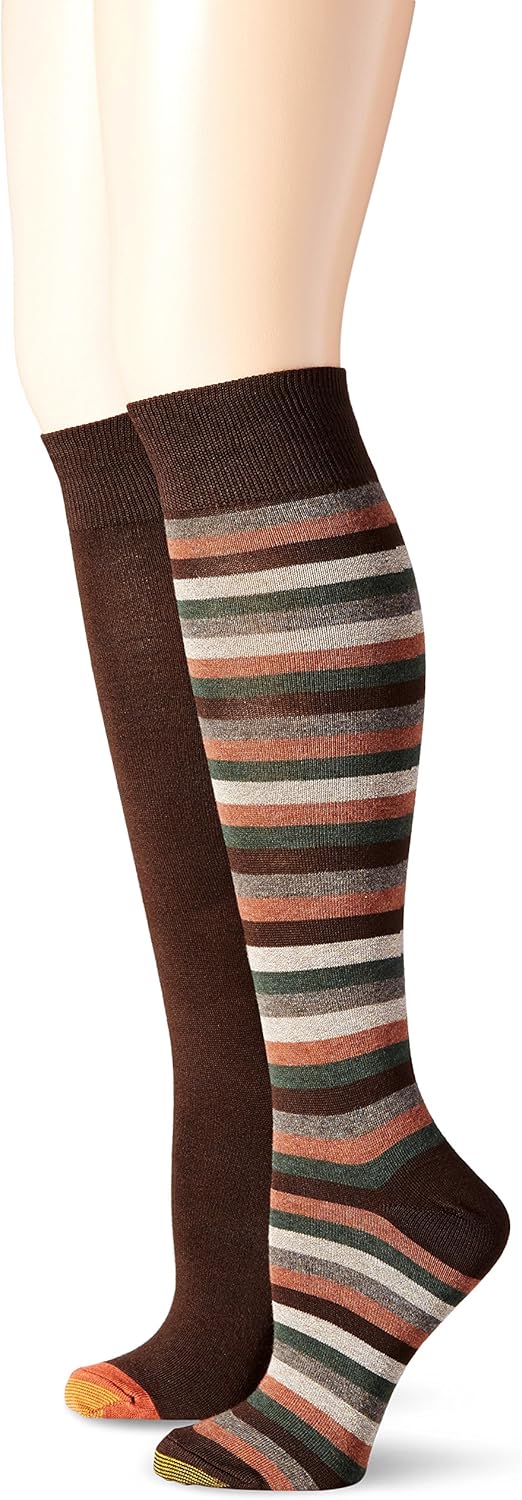 Gold Toe Women's Extended Size Knee High Sock (Pack of 2), Brown