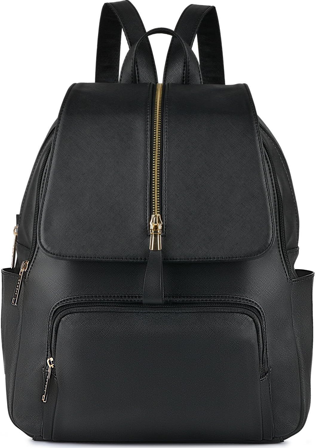 COOFIT Black Leather Backpack Schoolbag Laptop Backpack Casual Daypack for Women