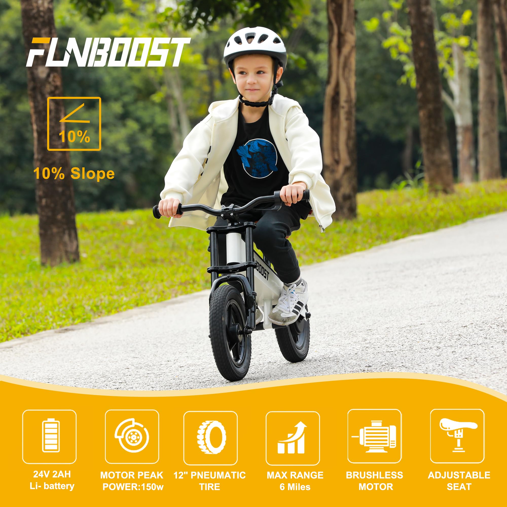 K2 Electric Balance Bike for Kids, 12 inch Pneumatic Tire Kids Electric Bike, 150W Peak Motor 24V/2AH Battery, Range 6 Miles, Suspension Fork, Adjustable Seat, Electric Motorcycle for Ages 3-8
