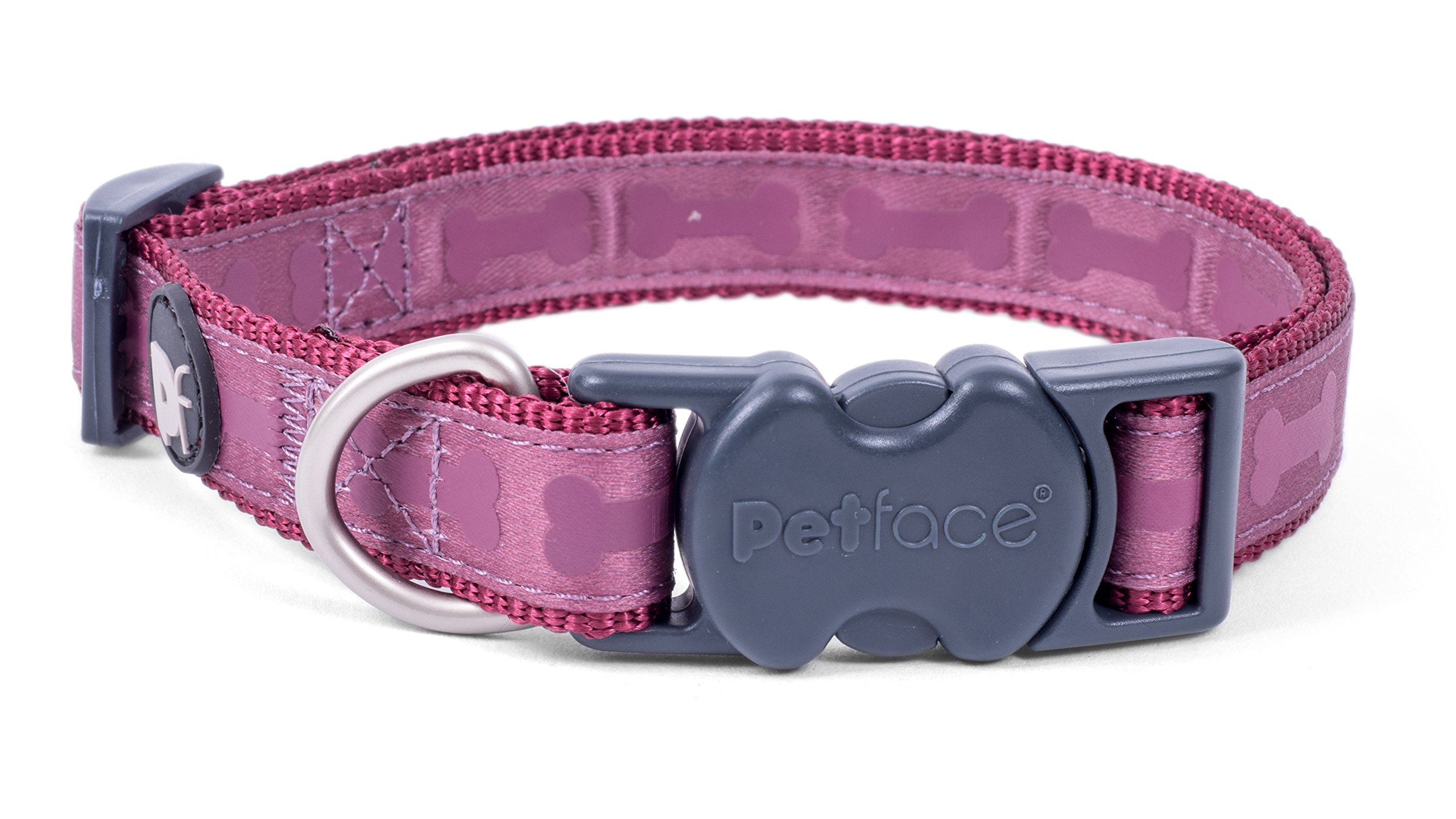 Petface Tonal Bones Pattern Dog Collar, Large, Country Berry