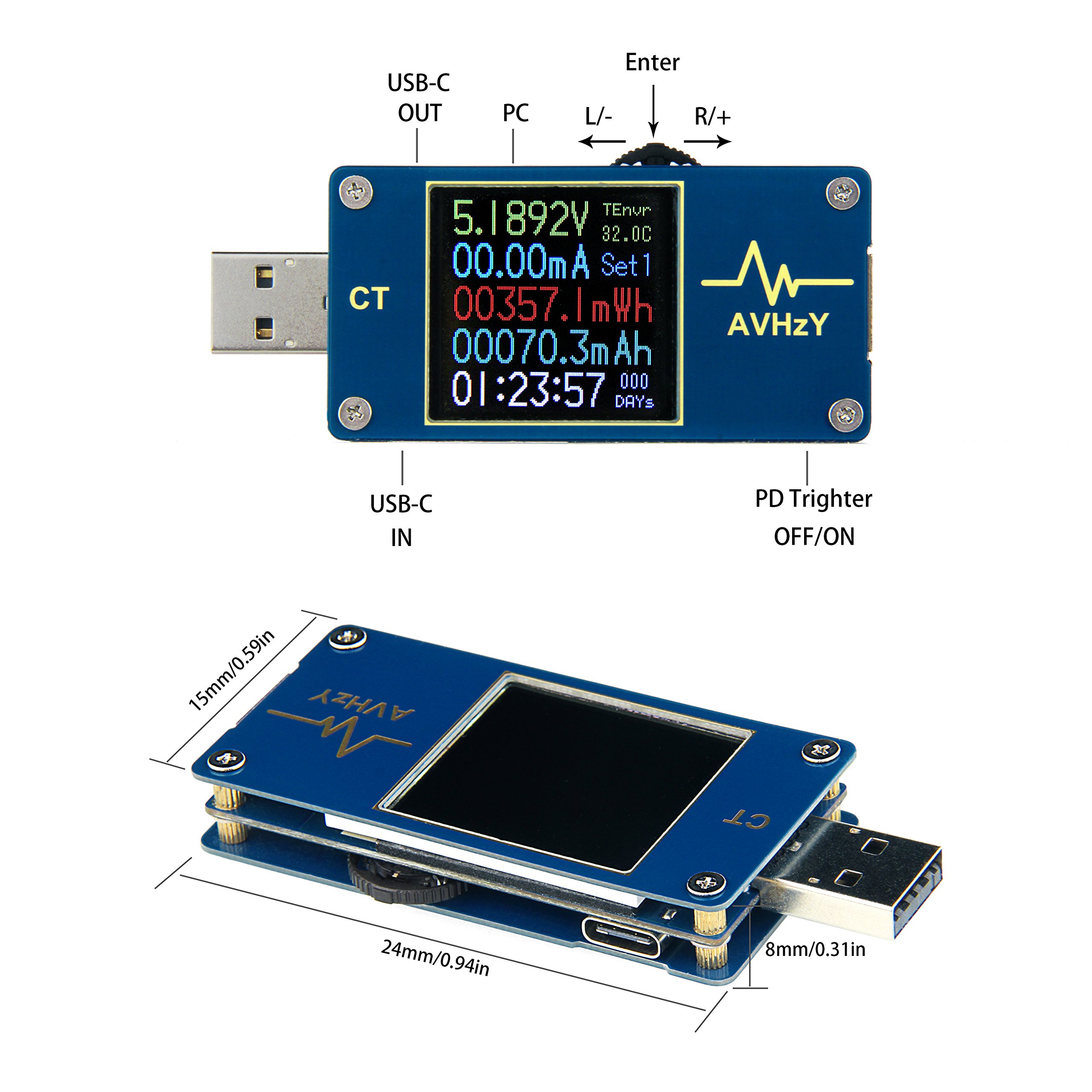AVHzY USB Power Meter Tester USB Multimeter USB Load Current Tester
