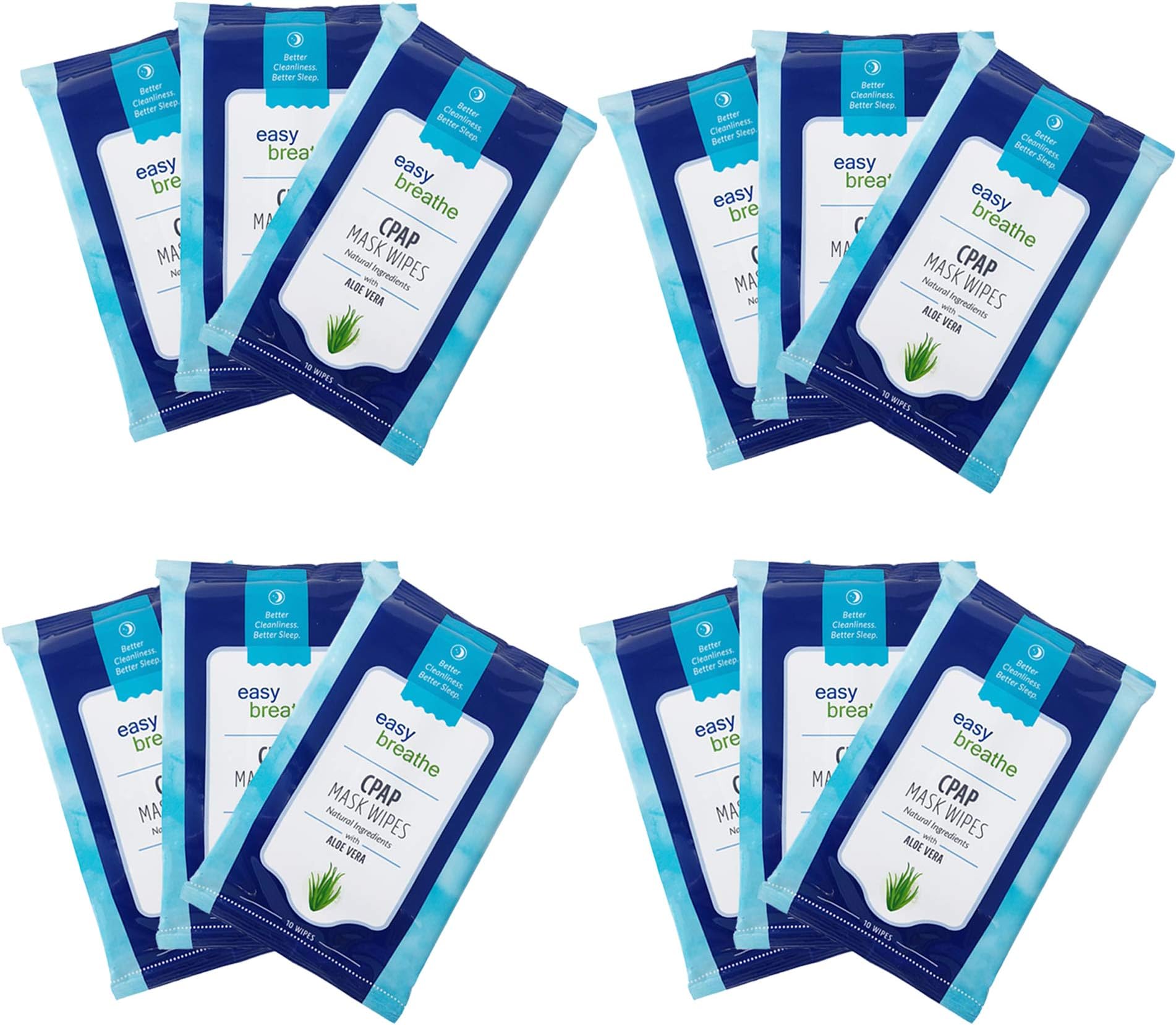 Easy Breathe CPAP Mask Wipes - 12 Travel Packs | 120 Wipes, 100% Cotton, Lint-Free, Unscented, Resealable Packs