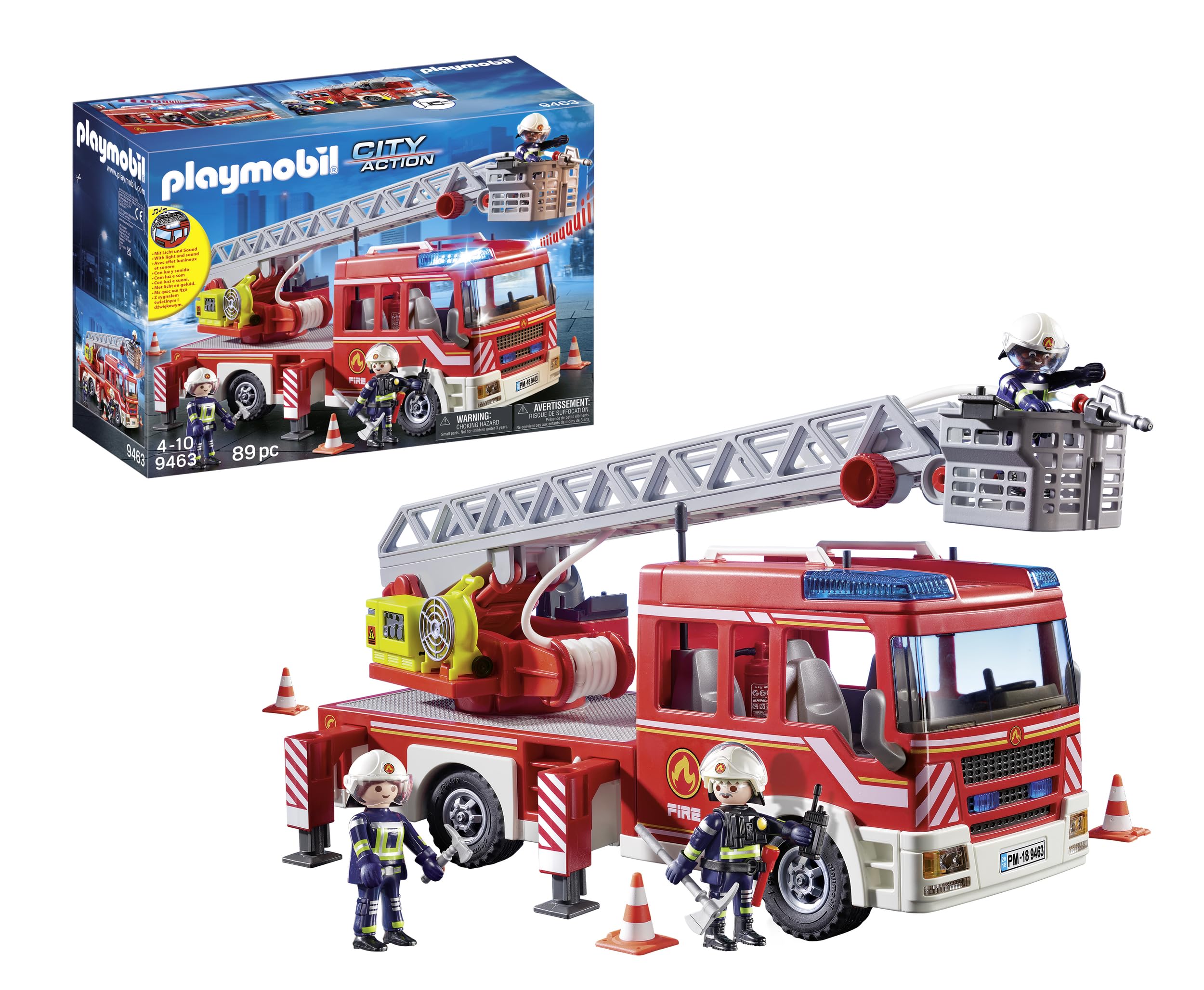 PLAYMOBIL City Action 9463 Feuerwehr-Leiterfahrzeug mit Licht und Sound, Ab 5 Jahren 2