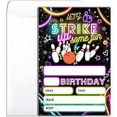 Wybgno Strike Bowling Birthday Party Invitation 20 Bowling Theme Neon Birthday Invitation With Envelopes for Boys Girls Party Invite Cards -4&times;6 inch-B015