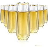Lueumxc 48 Pack Plastic Ribbed Champagne Flutes, 9 Oz Stemless Disposable Gold Rim Clear Plastic Toasting Glasses Shatterproof Recyclable and BPA-Free Perfect For Wedding