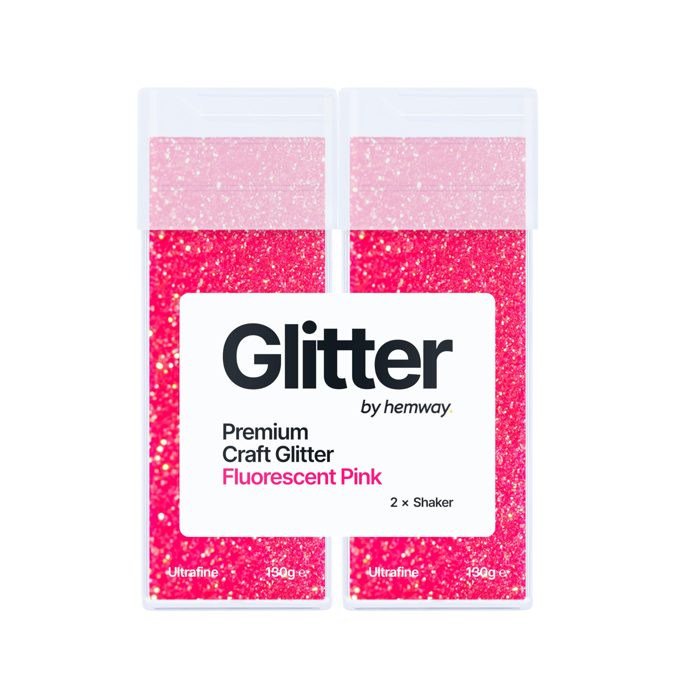 Hemway Glitter Shaker Fluorescent Pink 130g x2 Pack Ultrafine, Craft Glitter Shakers for Resin & Epoxy Crafts, Christmas Art Supplies, Nail, Body, Face, Eye, Festival, Crafting, Slime, Sparkle
