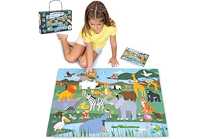 BONNYCO Giant Floor Puzzles for Kids of Jungle Animals with 48 Large Pieces. Safari Jumbo Puzzle 36.2 x 24.4 in, Gifts for Boys and Girls, Educational Kids Toys Ages 2-8