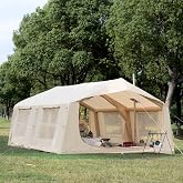 WaldZimmer 63/84/129/186SQ FT Inflatable Tent w/Stove Jack for 3-12 People | Glamping Air Tent Oxford Waterproof/Windproof 4-Season Blow-Up Tent. Quick Setup with a Hand Pump, Cabin House Design