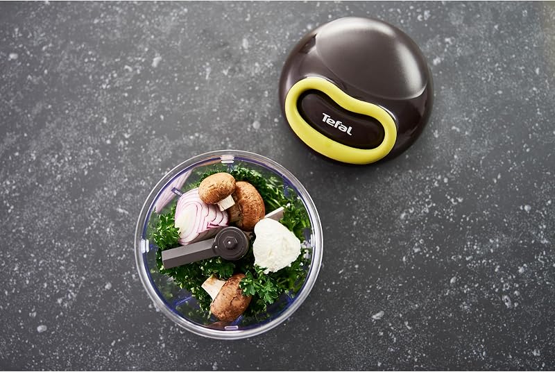 K13210 5-Sekunden-Zerkleinerer ohne Strom, 900ml; Universalzerkleinerer für Gemüse, Obst, Nüsse, Knoblauch, Babynahrung. Inklusive zusätzlichem Ice-Crusher-, Püree- und Rühreinsatz, schwarz/grün