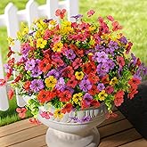 INQCMY Artificial Flowers for Outdoors Faux Plants Fake Flowers Spring Summer Decoration,12 Bundles Faux Silk Colorful Daisy Realistic UV Resistant for Outside Home Planter Window Porch Patio Yard