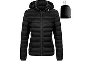 Chrisuno Women's Lightweight Short Puffer Jacket Packable Quilt Warm Winter Coat with Removable Hood