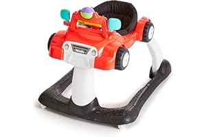 Kolcraft 4x4-2-in-1 Infant and Baby Push Walker with Wheels, Seated or Walk-Behind Design, Steering Wheel with Lights and Car Sound Activities for Boys and Girls, Wide and Sturdy Frame - Racer Red
