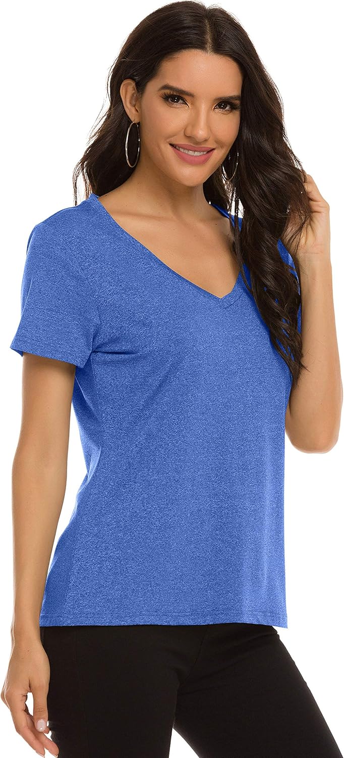 MoFiz Women's Short Sleeve Athletic Shirt Cool Dry Active Sport T-Shirt V-Neck Workout Tee: Clothing
