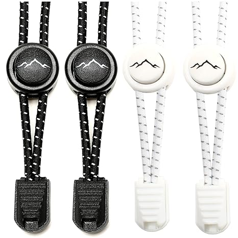 gipfelsport Elastische Schnürsenkel - Gummi Schnellschnürsystem ohne Binden | für Kinder, Herren, Damen I 2X Paar: schwarz/we