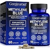 Methylene Blue Capsules 60p,Methane Blue for Humans, with Added Vitamin C Ester for Enhanced Absorption, Brain Supplement, Brain Fuel, Memory, Focus, Clarity, Cognitive, Energy