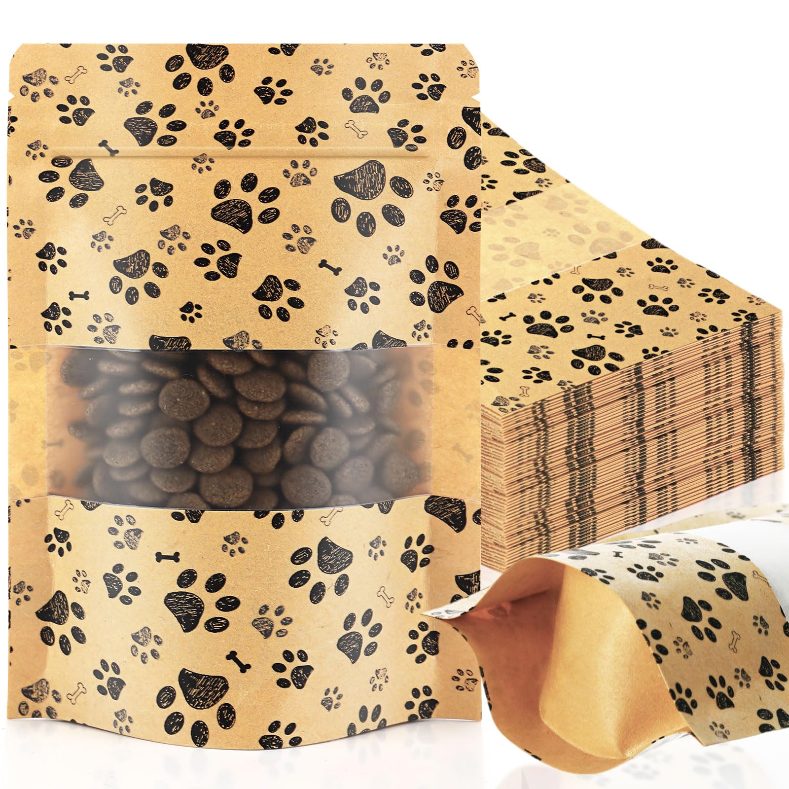 Photo 1 of Dunzoom 200 Pcs Paw Dog Treat Bags for Homemade Treats 3. 5" x 5. 5" Paw Gift Bags Resealable Stand up Kraft Paper Zip Pouches for Selling Canine Delights
