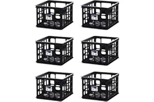 Sterilite Storage Crate, Stackable Plastic Bin Open Basket with Handles, Organize Home, Garage, Office, School, Black, 1-Pack