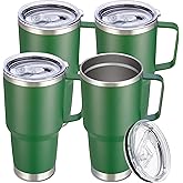 Cool Yoleb 30 oz Tumbler with Handle and Lid, Stainless Steel Tumblers Bulk Double Wall Vacuum Insulated Travel Mug Leak Proof Cup Keep Drinks Cold and Hot Dark Green, 4 Pack