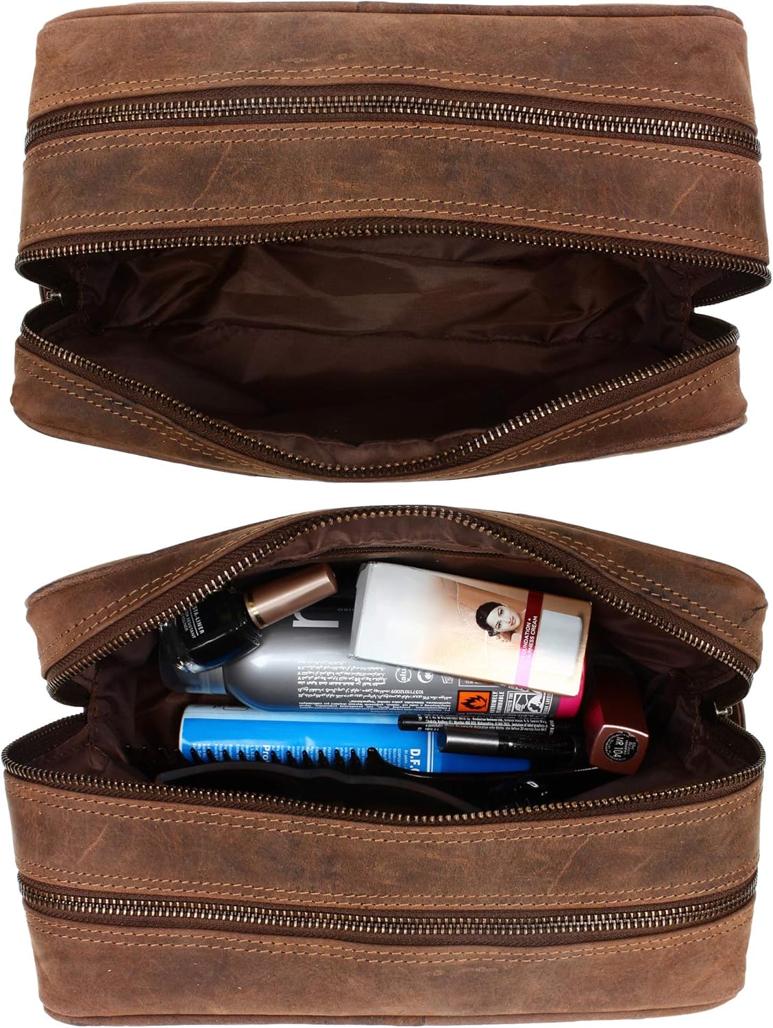Full Grain Leather Handmade Travel Toiletry Bag - Wash Bag, Shaving Kit & Make Up Kit - Travel Gift for Men & Women by Rustic Town - Image 5