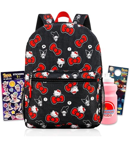 Fast Forward Hello Kitty Backpack for Girls, 16 inch, Red and Grey | Large Durable Sanrio School Bag w/ Front Zip Pocket - Hello Kitty School Supplies