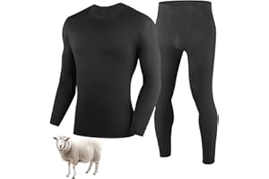 YESWEL 100% Merino Wool Base Layer Mens, Soft Thermals Underwear, Top and Bottom Set，Warm Long Johns Sets for Winter (S-2XL)