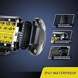 Nilight 2PC 4Inch Yellow Led Pods Triple Row 60W