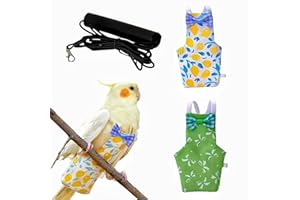 Magnoloran 2 Pcs Bird Diapers Bird Harness Flight Suits Diapers with 80 Inch Flying Leash Reusable Parrot Nappy with Waterproof Inner Layer for Cockatiel Budgie Conure Parakeet Lovebird-Bowknot&Lemon