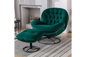 Homsof Velvet Swivel Accent Chair with Ottoman Set, Modern Chaise Lounge with Footstool, Comfy Armchair with Metal Legs